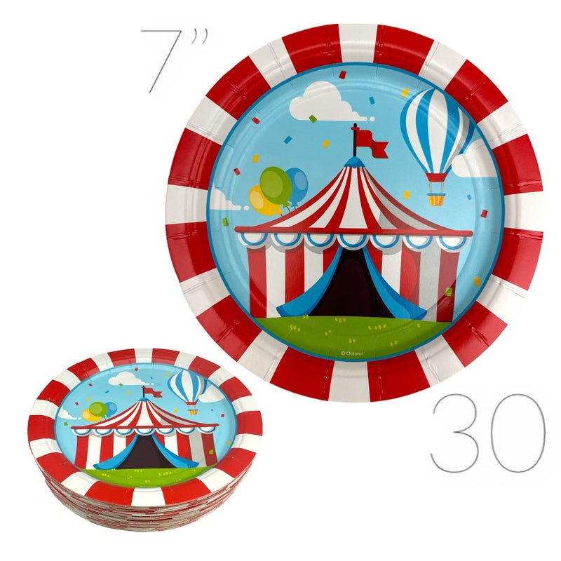 Oojami Serves 30 Complete Party Pack Circus Carnival Party Supplies 9" Dinner Paper Plates 7" Dessert Paper Plates 9 oz Cups 3 Ply Napkins Circus Themed Party Supplies - Image 5